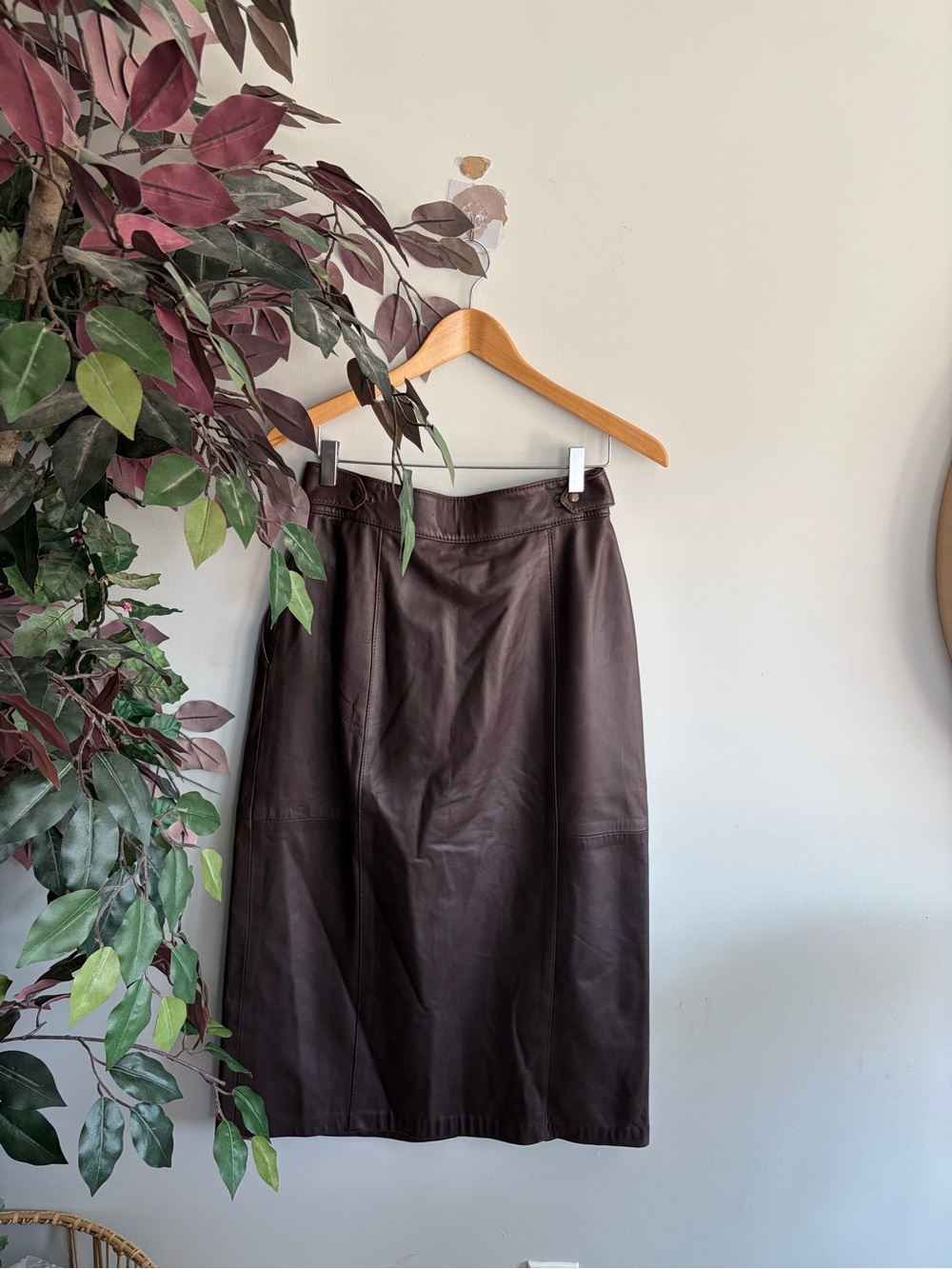 Vintage Brown Leather Midi Skirt